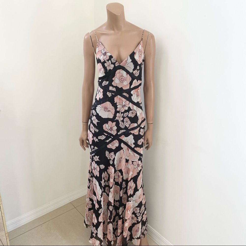 NEW Kay Unger Black pink Floral Silk Maxi Dress 4 - Picture 3 of 13